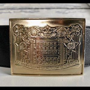 FENDI Black Leather Belt Gold Tone Buckle 8C0323